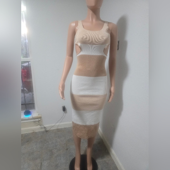 Tan and White Tie Front Pencil Skirt - Picture 8 of 8
